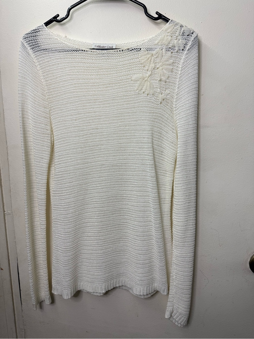 Coldwater Creek Ivory Crewneck Sweater with Floral Applique